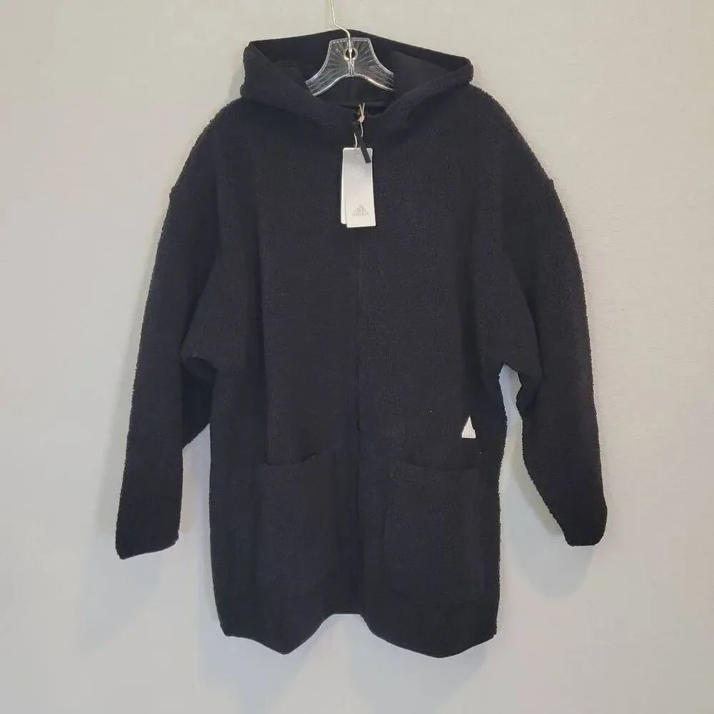 Adidas Polar Fleece Long Hooded Track Top Black Size M